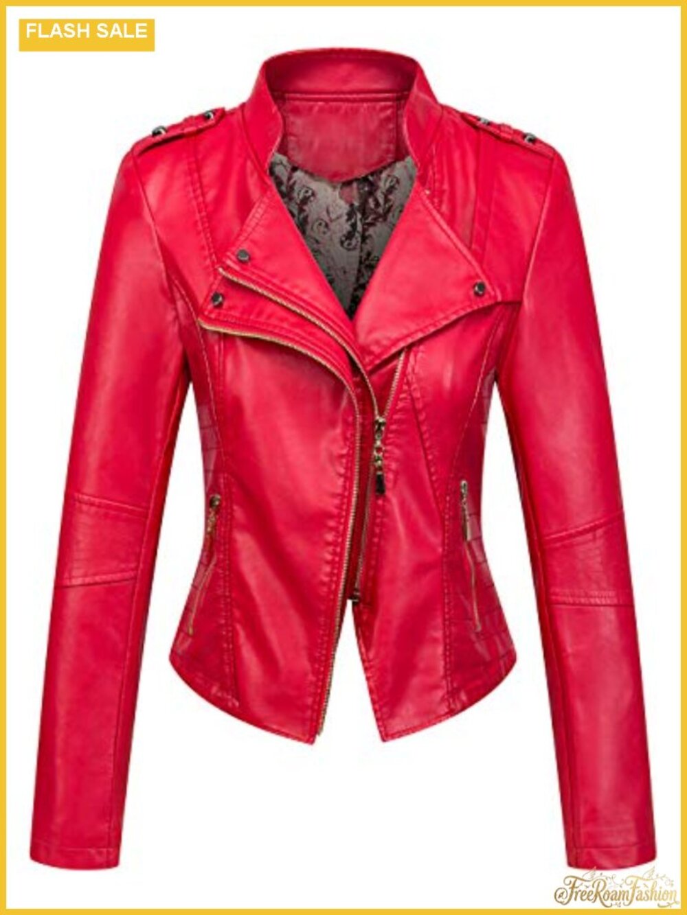 Asymmetric Zip Slim Faux Leather Cropped Moto Jacket Band Collar